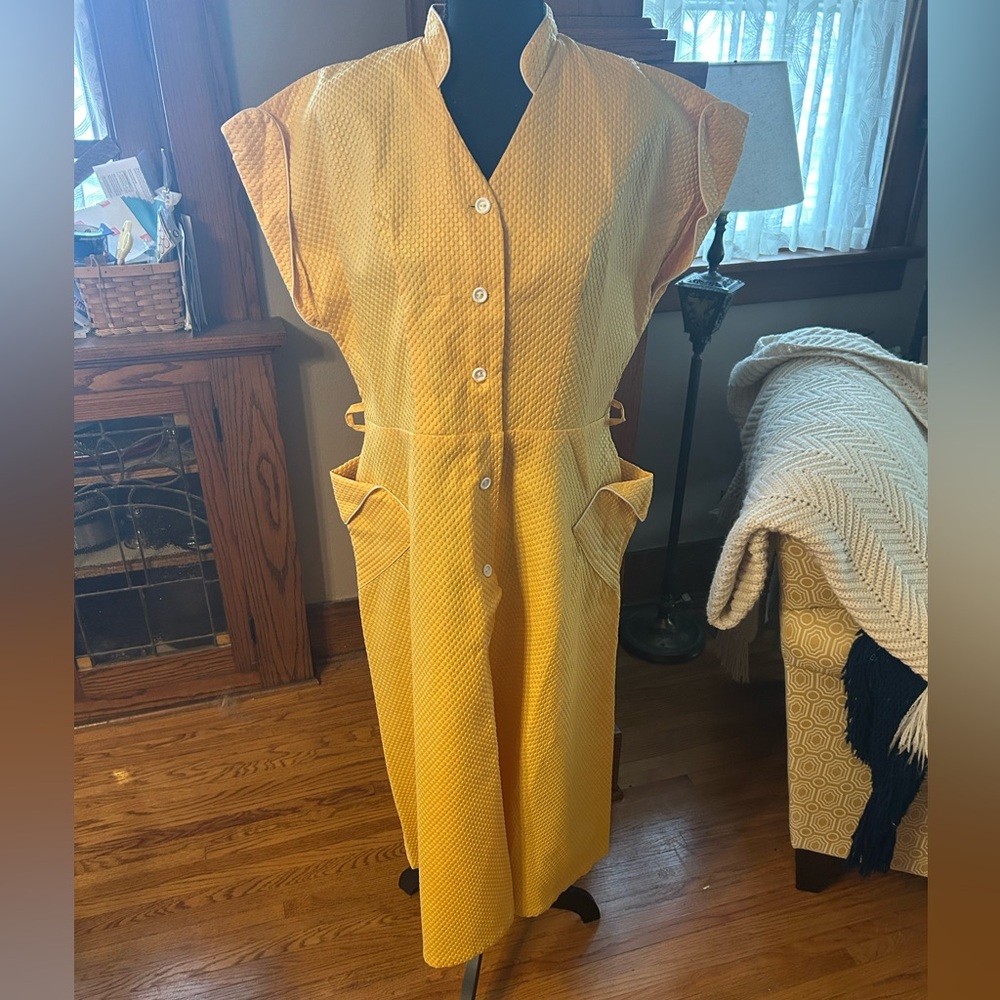 Authentic Vintage Yellow Textured Day Dress
